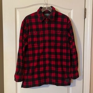 Lauren Ralph Lauren Full Zip Jacket Red Black Buffalo Plaid Fleece Size M Petite